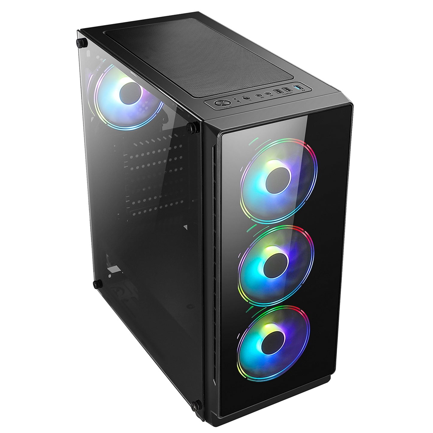 CRONUS Achos Case, Gaming, Black, Mid Tower, 1 x USB 3.0 / 2 x USB 2.0, Tempered Glass Side & Front Window Panels, Addressable RGB LED Fans