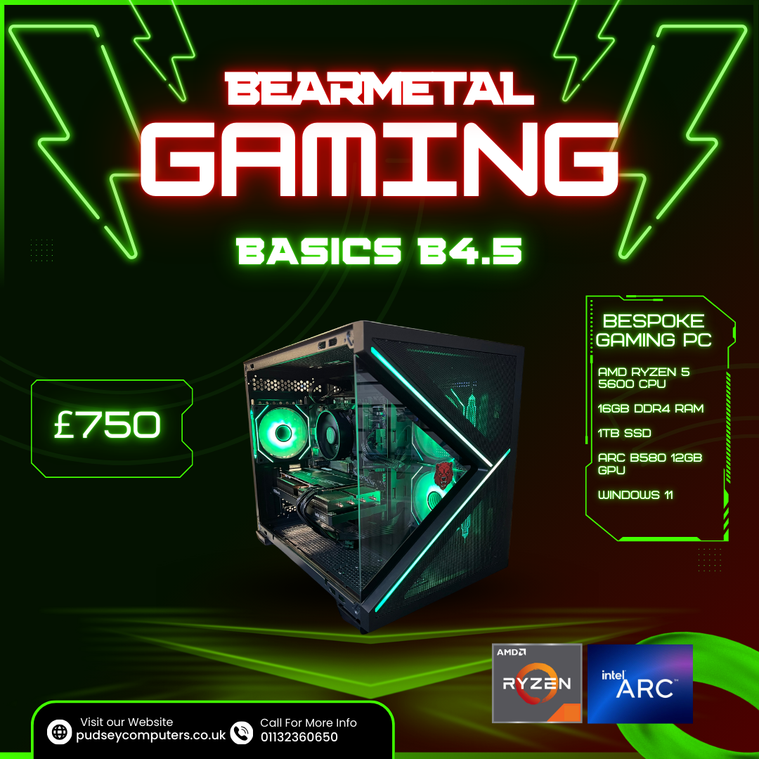 BearMetal Basics B4.5 - AMD Ryzen 5 5600, 16GB RAM, 1TB SSD, Arc B580 Graphics, Gaming Desktop