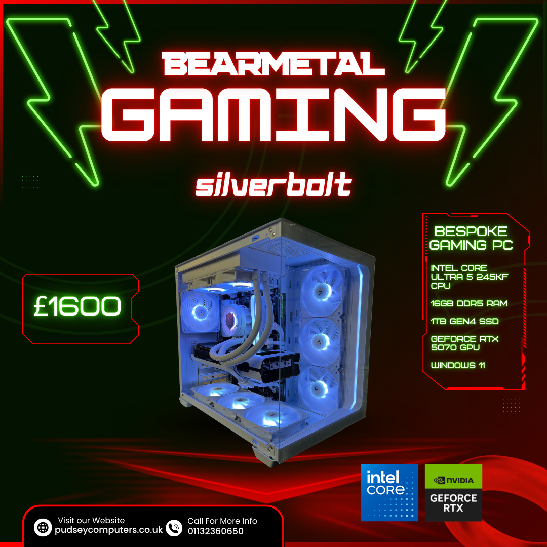BearMetal Gaming Silverbolt - Core Ultra 5 245KF, 16GB RAM, 1TB SSD, RTX 5070, Gaming Desktop