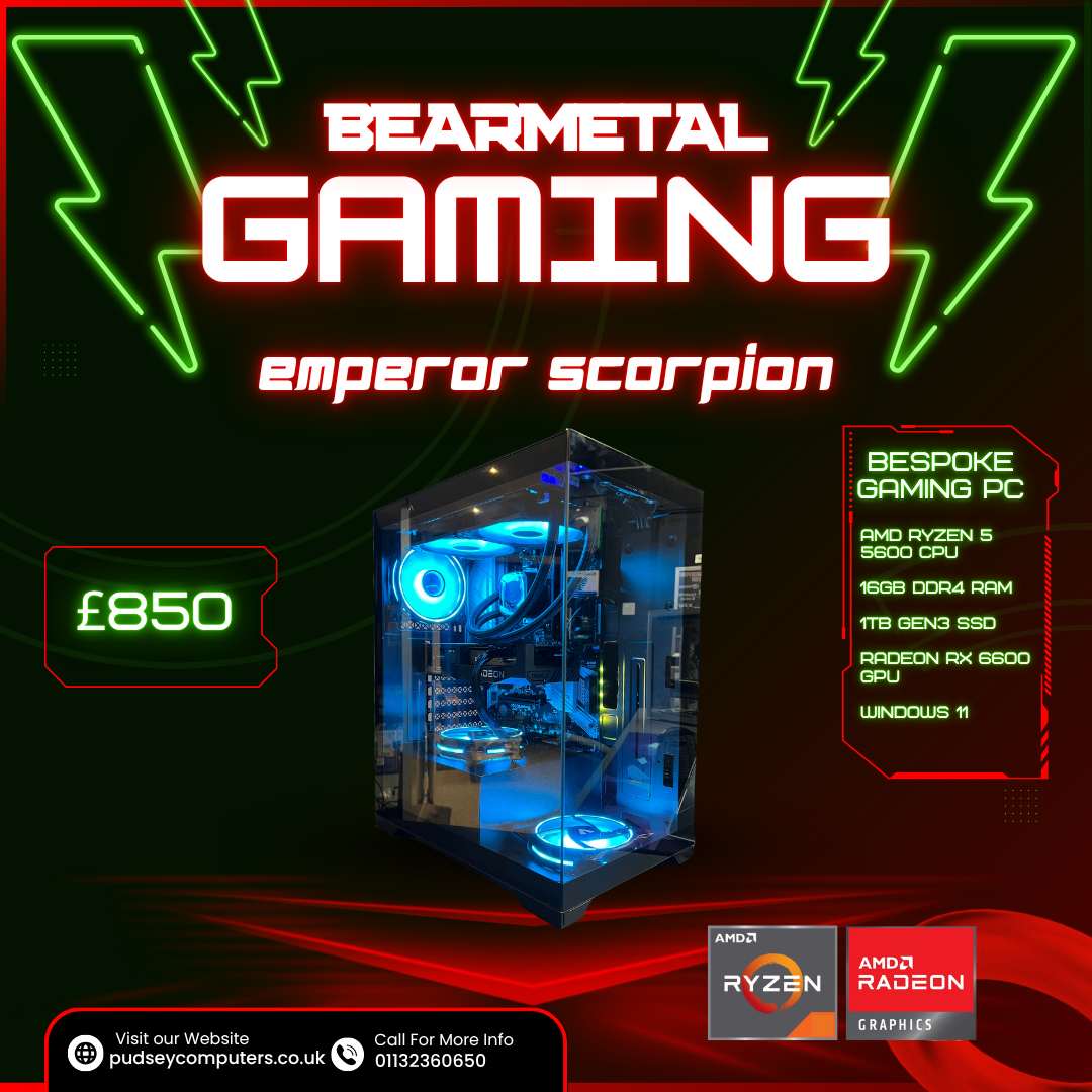 BearMetal Gaming Emperor Scorpion - Ryzen 5 5600, 16GB RAM, 1TB SSD, RX 6600, Gaming Desktop