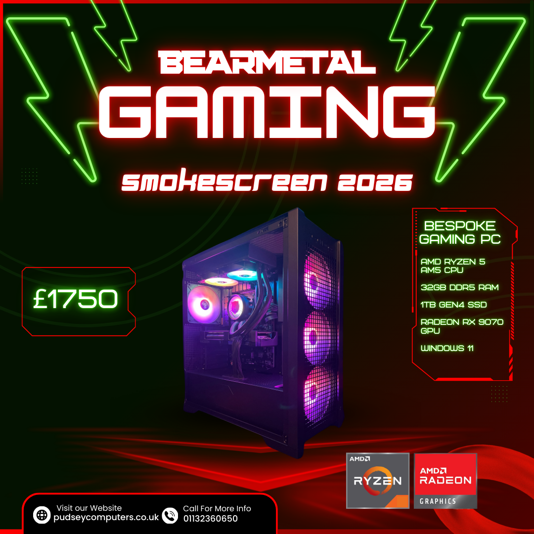BearMetal Gaming Smokescreen 2026 - AMD Ryzen 5 AM5, 32GB RAM, 1TB SSD, RX 9070, Gaming Desktop