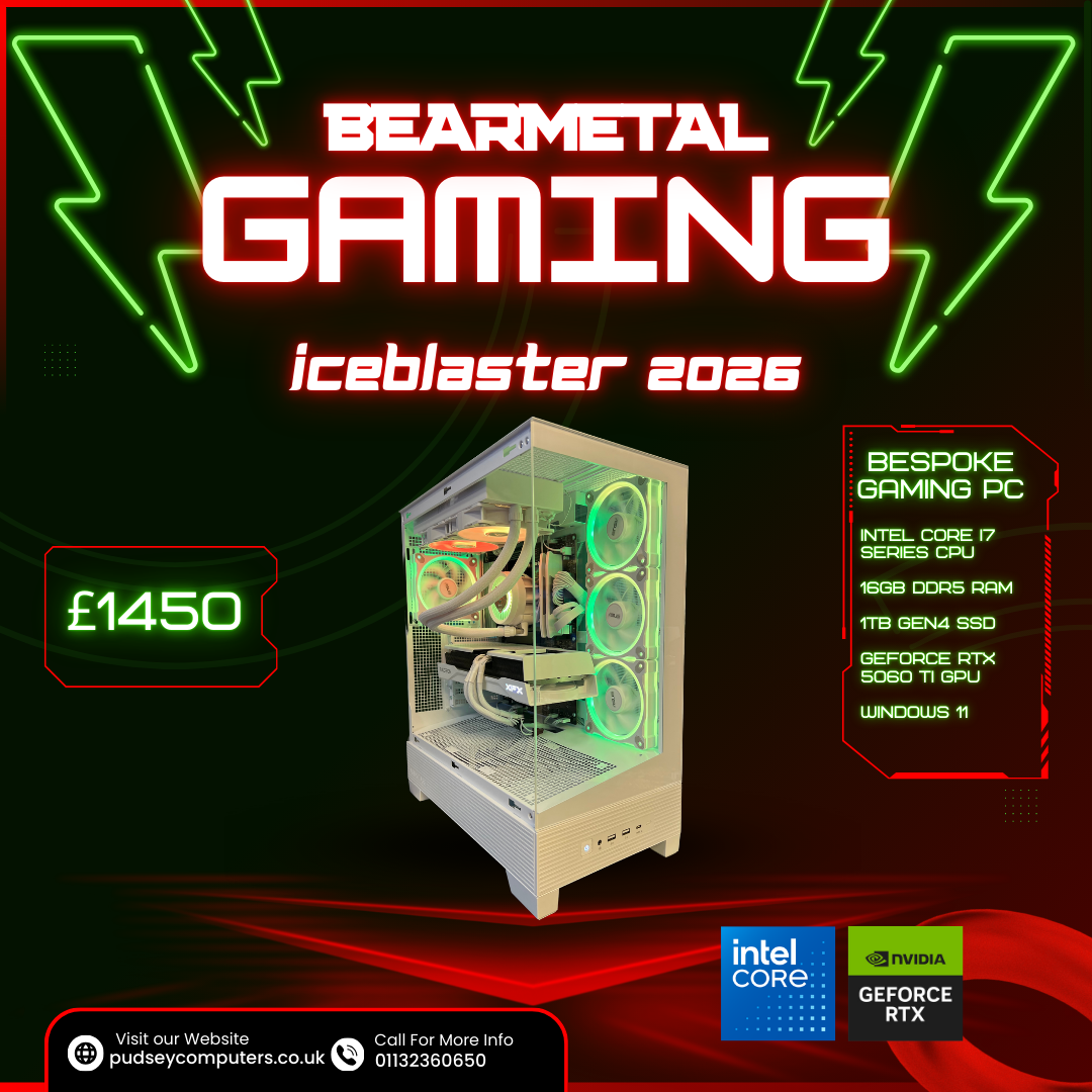 BearMetal Gaming Iceblaster 2026 - Intel i7, 16GB RAM, 1TB SSD, RTX 5060 Ti, Gaming Desktop