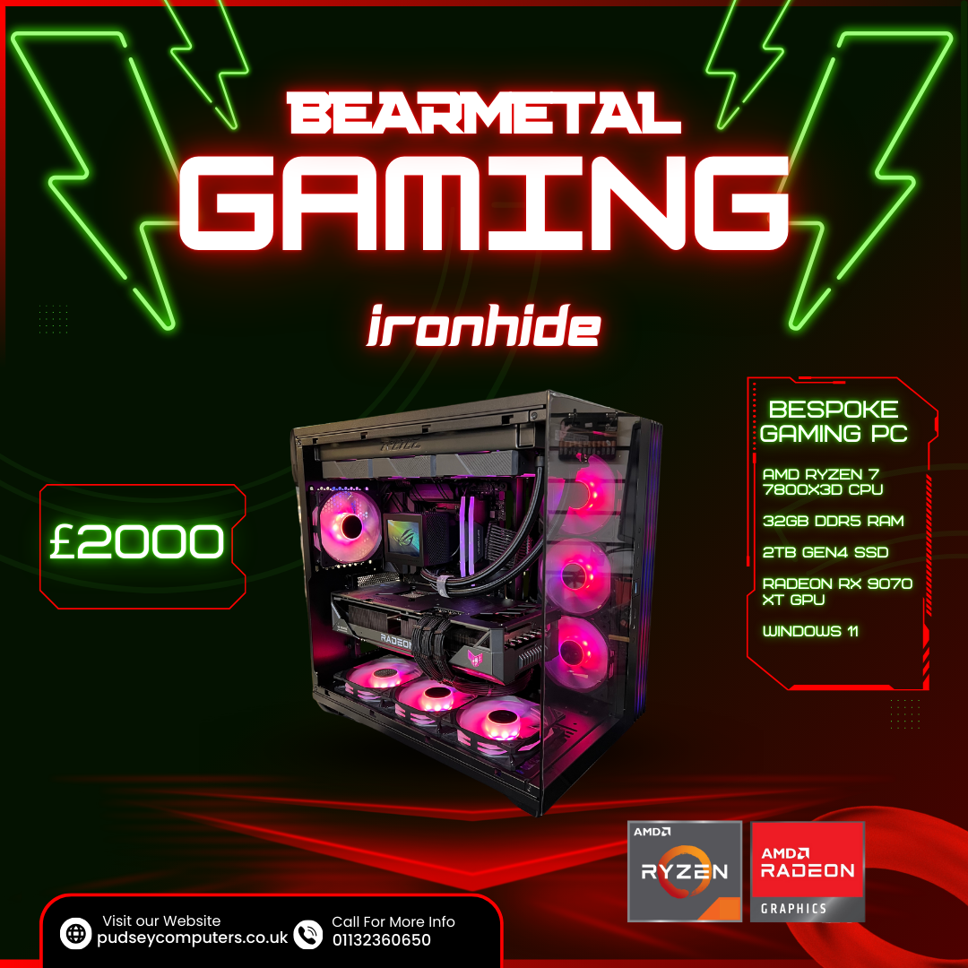 BearMetal Gaming Ironhide - Ryzen 7 7800X3D, 32GB RAM, 2TB SSD, RX 9070 XT, Gaming Desktop