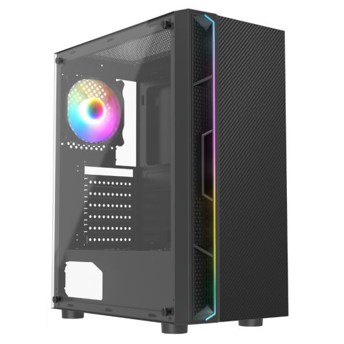 CiT Galaxy Gaming Case w/ Glass Side, ATX, Front LED Strip, Rear RGB Fan, LED Button - 13 Modes, Black *Clearance*