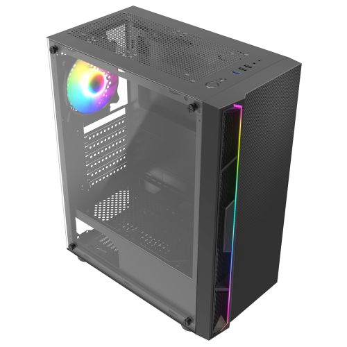 CiT Galaxy Gaming Case w/ Glass Side, ATX, Front LED Strip, Rear RGB Fan, LED Button - 13 Modes, Black *Clearance*