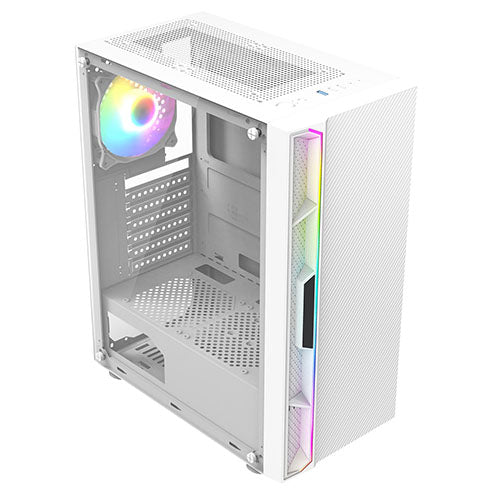 CiT Galaxy Gaming Case w/ Glass Side, ATX, Front LED Strip, Rear RGB Fan, LED Button - 13 Modes, White