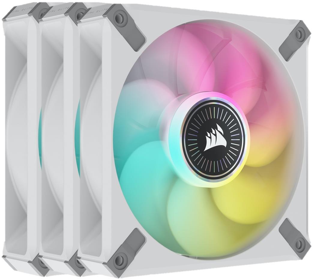 Corsair iCUE AF120 RGB ELITE Premium 120mm PWM Triple Fan Kit in White with iCUE Lighting Node CORE