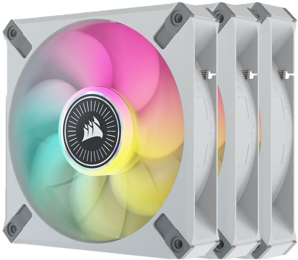 Corsair iCUE AF120 RGB ELITE Premium 120mm PWM Triple Fan Kit in White with iCUE Lighting Node CORE