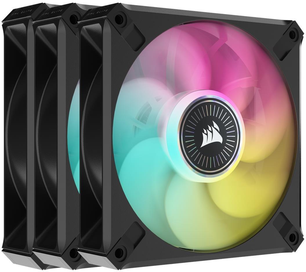 Corsair iCUE AF120 RGB ELITE Premium 120mm PWM Triple Fan Kit in Black with iCUE Lighting Node CORE