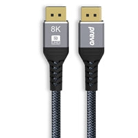 Prevo DP14-2M DisplayPort Cable, DisplayPort 1.4 (M) to DisplayPort 1.4 (M), 2m, Black & Grey, Supports Displays up to 8K@60Hz, Robust Braided Cable, Gold-Plated Connectors, Superior Design & Performance, Retail Box Packaging