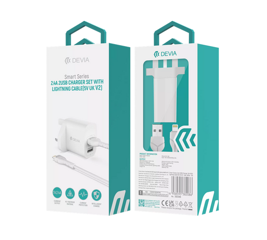 Devia - 2.4A Dual USB Plug & 1m Lightning Cable