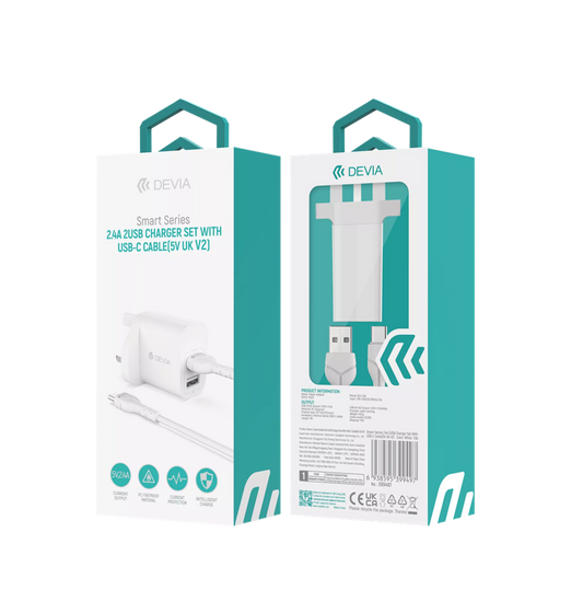 Devia - 2.4A Dual USB Plug & 1m USB-C Cable