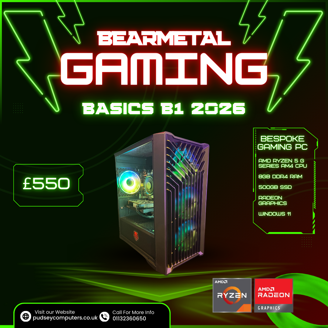 BearMetal Basics B1 2026 - AMD Ryzen 5, 8GB RAM, 500GB SSD, Radeon Graphics, Gaming Desktop