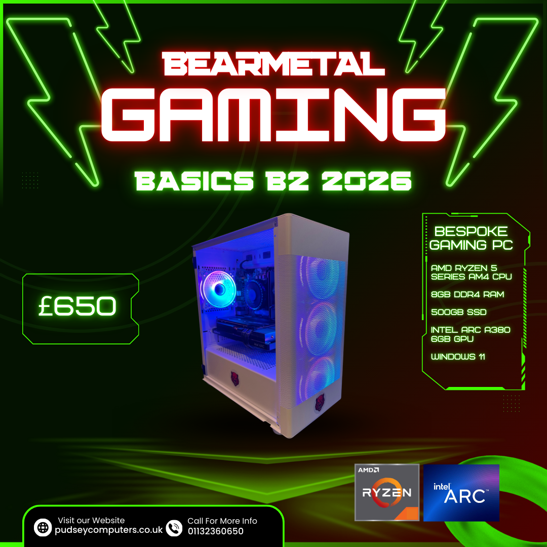 BearMetal Basics B2 2026 - AMD Ryzen 5, 8GB RAM, 500GB SSD, Arc A380 Graphics, Gaming Desktop