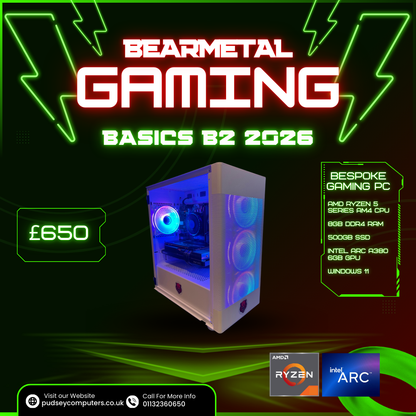 BearMetal Basics B2 2026 - AMD Ryzen 5, 8GB RAM, 500GB SSD, Arc A380 Graphics, Gaming Desktop