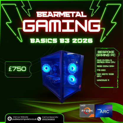 BearMetal Basics B3 2026 - AMD Ryzen 5, 16GB RAM, 1TB SSD, Arc B570 Graphics, Gaming Desktop