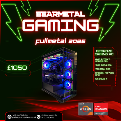 BearMetal Gaming Fullmetal 2026 - AMD Ryzen 7, 16GB RAM, 1TB SSD, RX 7600, Gaming Desktop