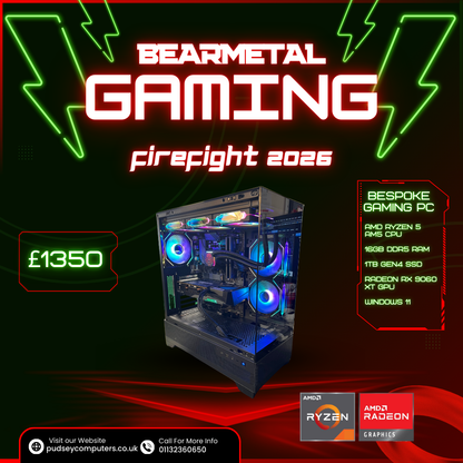 BearMetal Gaming Firefight 2026 - AMD Ryzen 5 AM5, 16GB RAM, 1TB SSD, RX 9060 XT, Gaming Desktop