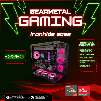 BearMetal Gaming Ironhide 2026 - AMD Ryzen 7 7800X3D, 32GB RAM, 2TB SSD, RX 9070 XT, Gaming Desktop