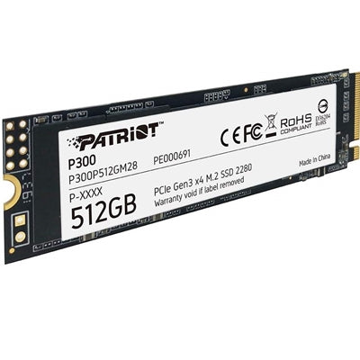 Patriot P300 (P300P512GM28) 512GB NVMe SSD, M.2 Interface, PCIe Gen3, 2280, Read 1700MB/s, Write 1100MB/s